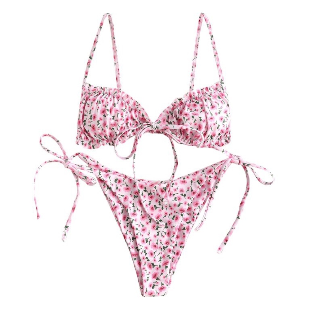 Pink Flower Triangle Bikini - image 1